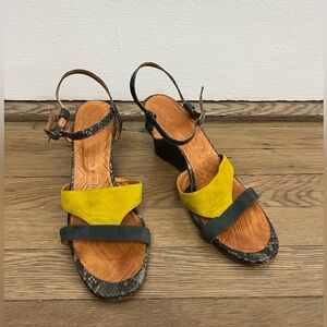 Chie Mihara Finde Suede and Leather Wedge Sandals